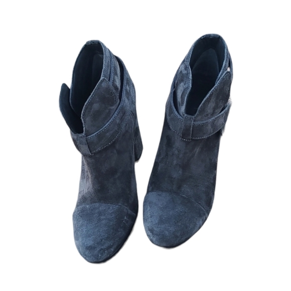 rag & bone Harrow Gray Suede Ankle Boots 7 37.5  Smoke Strappy Moto Booties - Picture 6 of 17